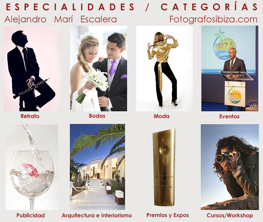 Menu fotografia profesional de boda eventos, moda, retrato, publicidad y cursos en Ibiza y Formentera