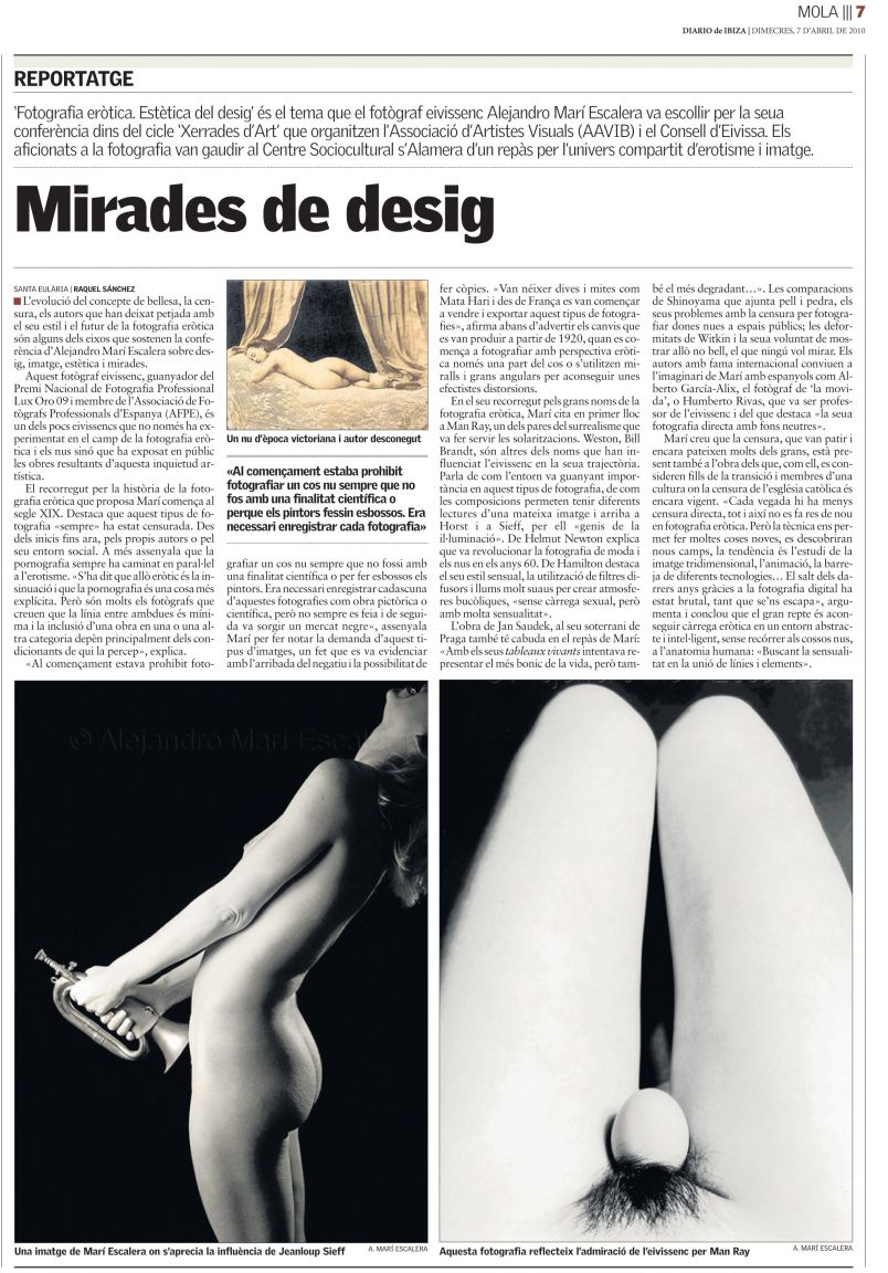 Conferencia sobre fotografía erótica y de desnudo a cargo del fotógrafo de Ibiza Alejandro Marí Escalera